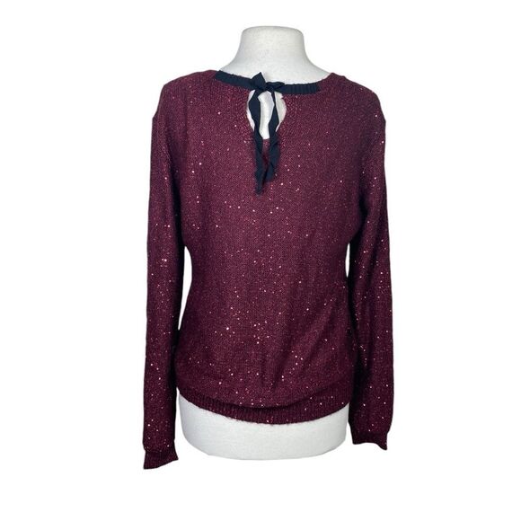 ANA L burgundy red sweater with tiny sparkly sequins and a bow tie in back - Picture 3 of 9